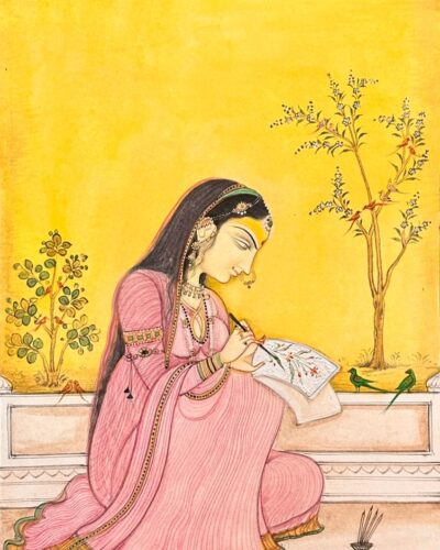 Kangra Lady Chitrakari karte hue